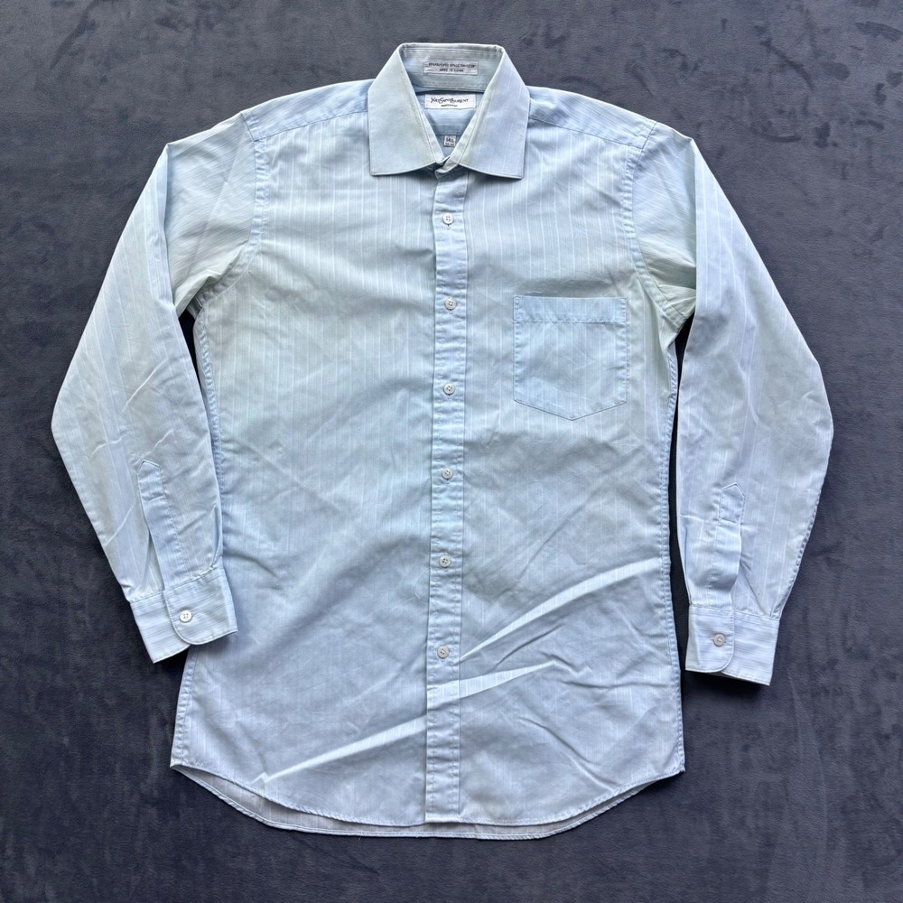 Yves Saint Laurent Mens Blue Pinstripe Button Down Shirt 14.5 32-33 Vintage YSL